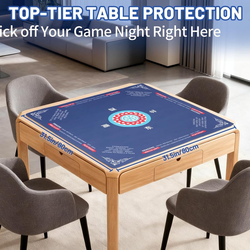 Linoows حصيرة ماجونغ | حصيرة ألعاب غير قابلة للانزلاق مع تقليل الضوضاء 31.5x31.5 بوصة كبيرة لماجونغ، بوكر، ألعاب الطاولة والورق، الدومينو | تصميم كلاسيكي على الطراز الصيني - Image 2